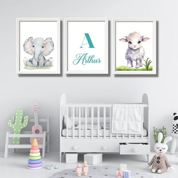 Kit Quadro para Quarto de Bebê Ovelha Personalizado 23x33 cm