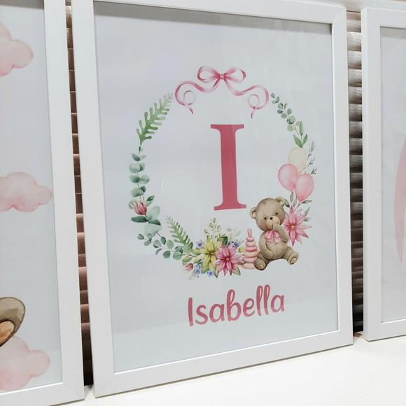 Kit Quadro Personalizado Infantil Quarto de Menina com Vidro
