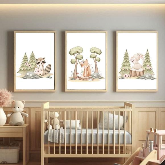 Kit Quadros Animais da Floresta Quarto Infantil com Vidro