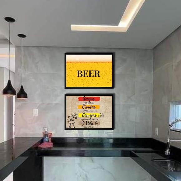 Kit Quadros Área Gourmet Frases Divertidas Moldura com Vidro