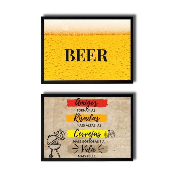 Kit Quadros Área Gourmet Frases Divertidas Moldura com Vidro