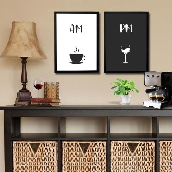 Kit Quadros Decorativos Am Pm com Moldura e Vidro 30x40