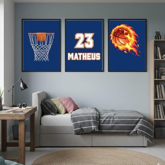 Kit Quadros Decorativos Basquete Madeira e Vidro Premium