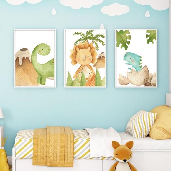 Kit Quadros Decorativos Dino Baby Quarto de Bebe 23x33cm