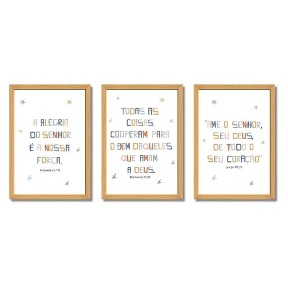 Kit Quadros Decorativos Evangélicos Infantil Moldura e Vidro