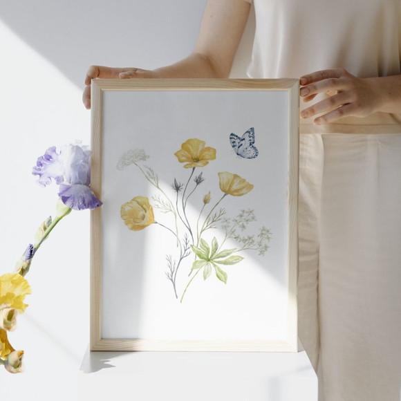 Kit Quadros Floral Menina Personalizado com Vidro e Moldura