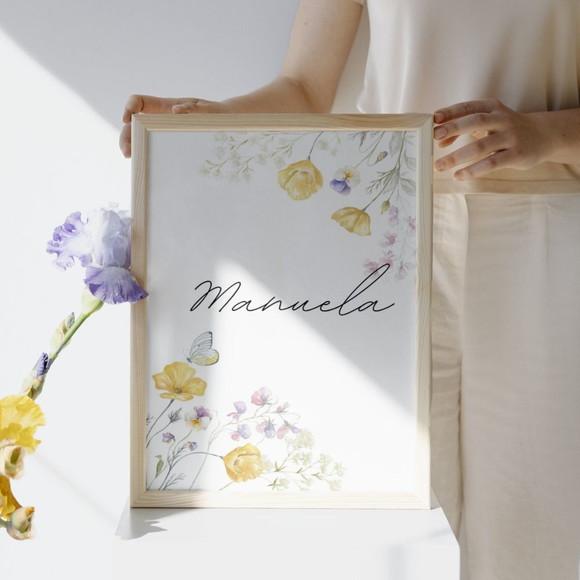 Kit Quadros Floral Menina Personalizado com Vidro e Moldura