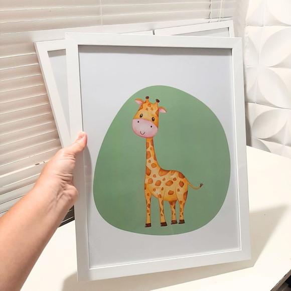 Kit Quadros Infantil Safari Fundo Verde Moldura/vidro 33x43