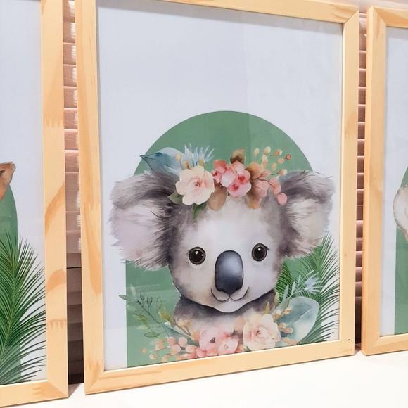 Kit Quadros Infantil Safari Flor na Cabeça Quarto de Menina