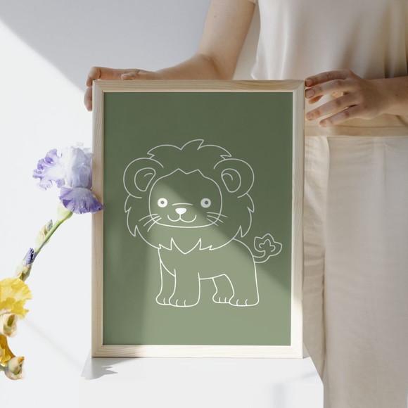 Kit Quadros Infantil Verde Oliva Safari Personalizado 33x43