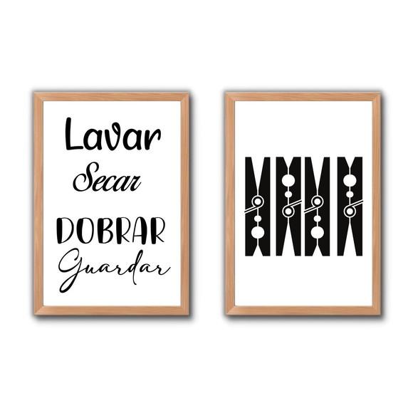 kit quadros lavanderia decoração moldura vidro frases humor