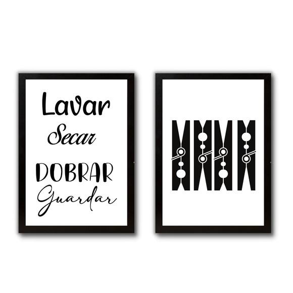 kit quadros lavanderia decoração moldura vidro frases humor