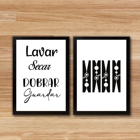 Kit Quadros Lavanderia Decoração Presente para Mãe Criativo