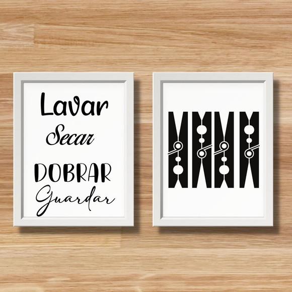 kit quadros lavanderia decoração moldura vidro frases humor