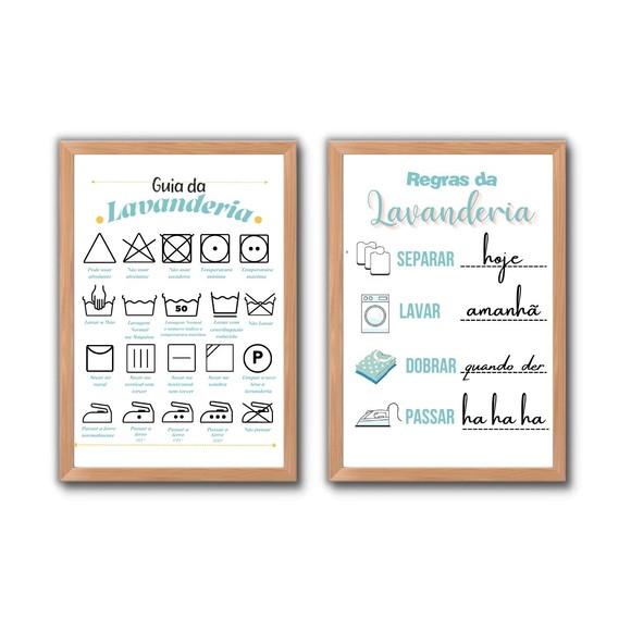 kit quadros regras da lavanderia com frases divertidas 30x40