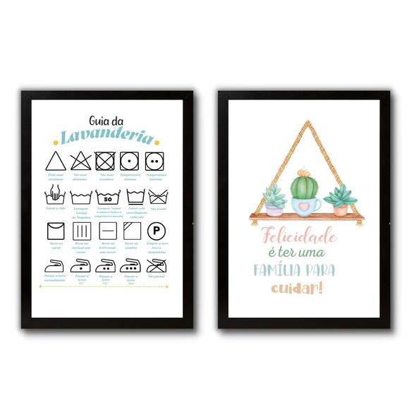 kit quadros regras da lavanderia cactos com frases 30x40cm