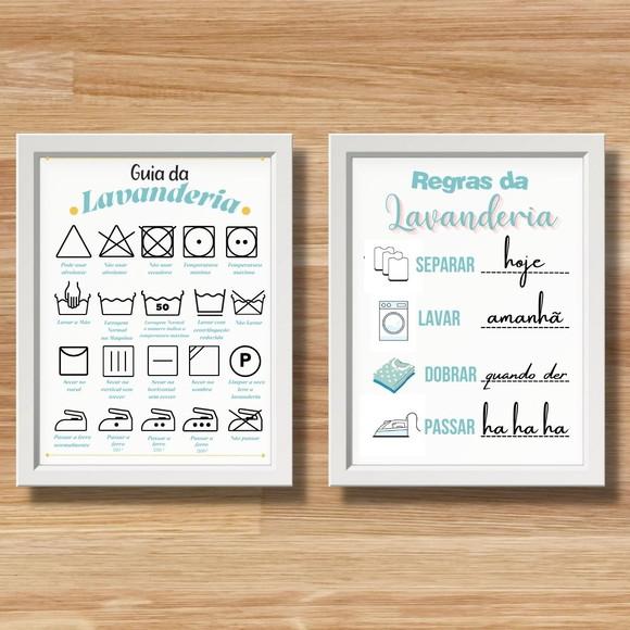 kit quadros regras da lavanderia com frases divertidas 30x40