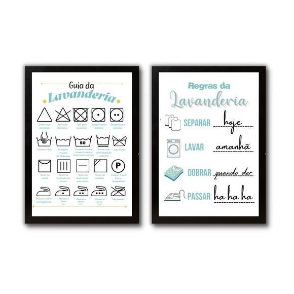 kit quadros regras da lavanderia com frases divertidas 30x40