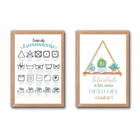 kit quadros regras da lavanderia cactos com frases 30x40cm