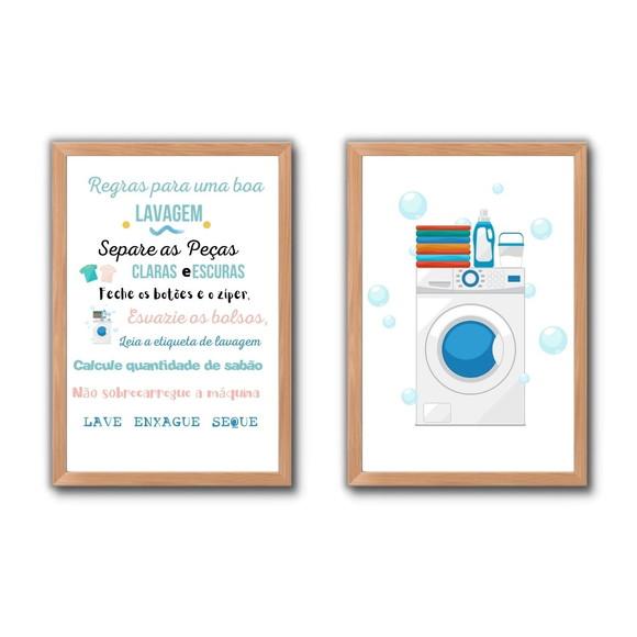 Kit Quadros Regras da Lavanderia Decorativo c/ Moldura 30x40