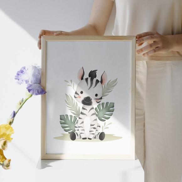 Kit Quadros Safari Infantil Zebra Macaco Leão Aquarela