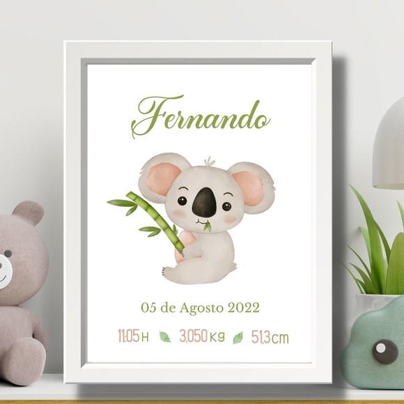 Meu Nascimento Coala Quadro para Editar Menino Moldura 33x43