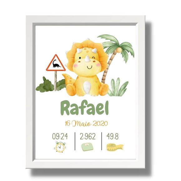 Meu Nascimento Quadro Bebe Dino Editar Maternidade 33x43 cm