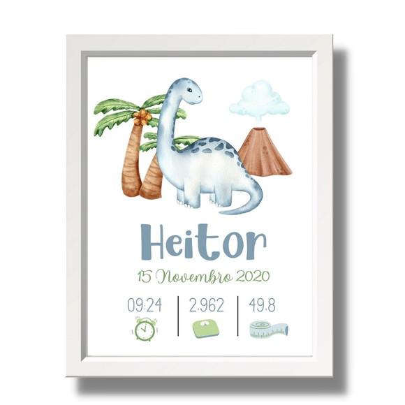 Meu Nascimento Quadro Bebe Menino Moderno Dinossauro 33x43cm