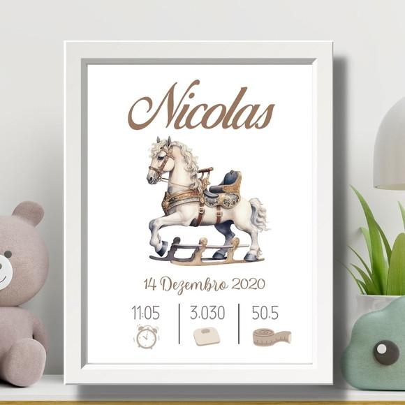 Meu Nascimento Quadro Bebe Menino Moldura com Vidro 33x43cm