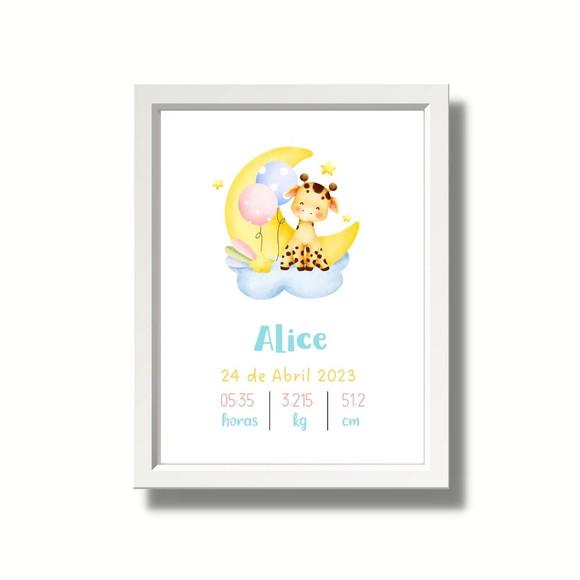 Meu Nascimento Quadro Girafa Bebe Menina com Vidro 33x43cm
