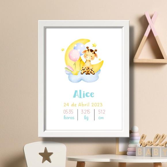 Meu Nascimento Quadro Girafa Bebe Menina com Vidro 33x43cm