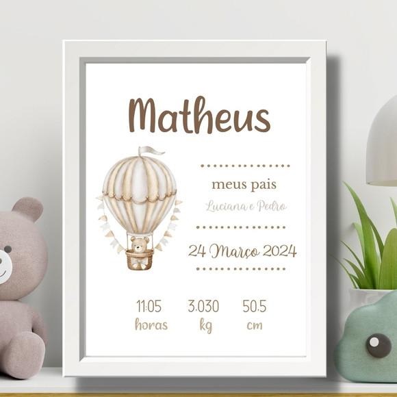 Meu Nascimento Quadro Informações do Bebe Balão 33x43 cm