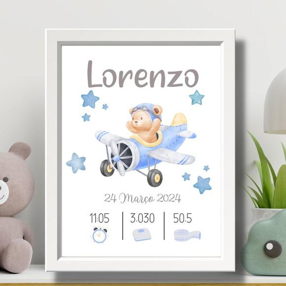 Meu Nascimento Quadro para Editar Azul Quarto Menino 33x43cm