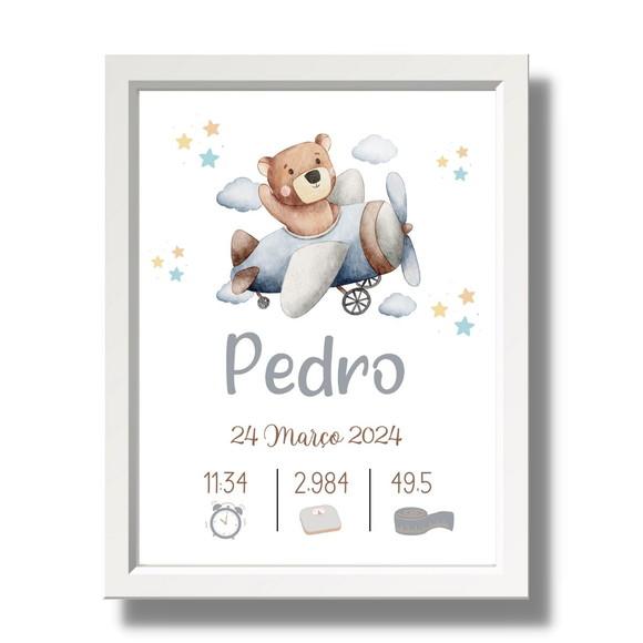 Meu Nascimento Quadro para Editar Urso Quarto Bebe 33x43cm