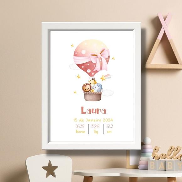 Meu Nascimento Quadro Quarto de Menina Moldura c Vidro 33x43