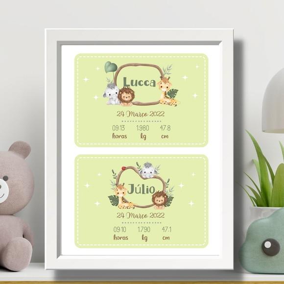 Nascimento Quadro Bebe Gemeos Editavel Quarto Menino 33x43cm