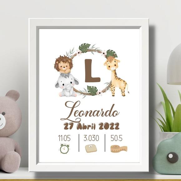 Nascimento Quadro Informações do Bebe Safari Baby 33x43 cm