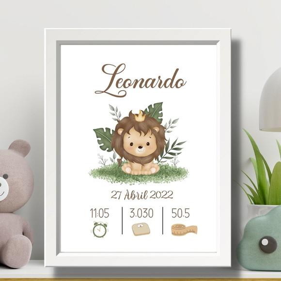 Nascimento Quadro Safari Bebe Menino Moldura com Vidro 33x43