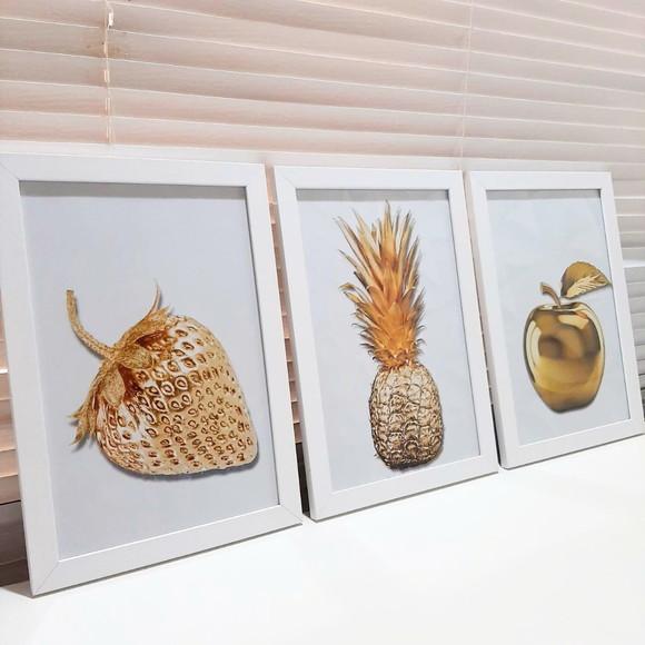 Quadrinhos Decorativos para Cozinha 3 Peças c/ Vidro 23x33cm
