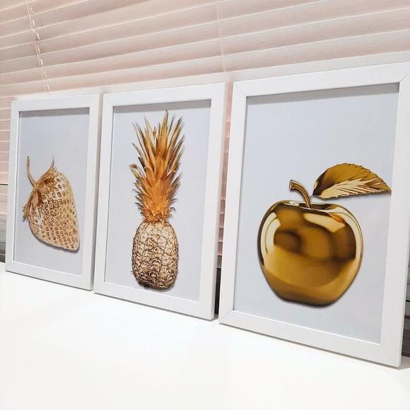 Quadrinhos Decorativos para Cozinha 3 Peças c/ Vidro 23x33cm