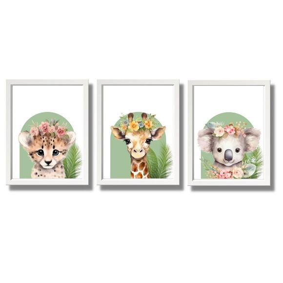 Quadrinhos para Quarto de Menina Animais com Flor 23x33 cm