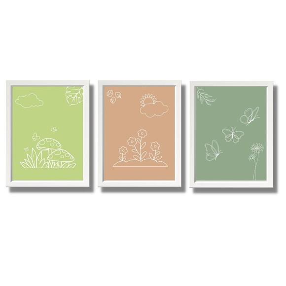 Quadrinhos para Quarto de Menina Minimalista Flores 23x33 cm
