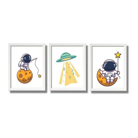 Quadrinhos para Quarto de Menino Espaço Astronauta 23x33cm