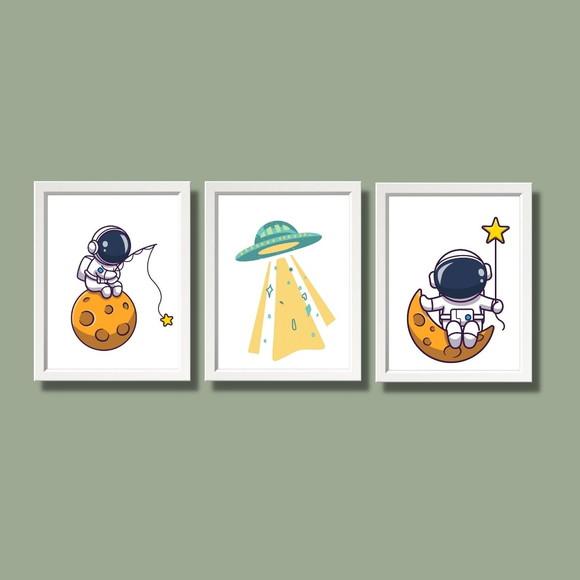 Quadrinhos para Quarto de Menino Espaço Astronauta 23x33cm