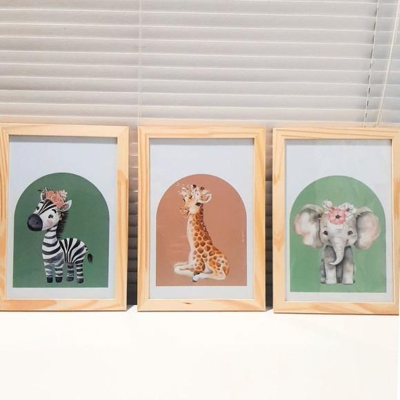 Quadrinhos Quarto de Menina Safari Elefantinho 23x33 c Vidro