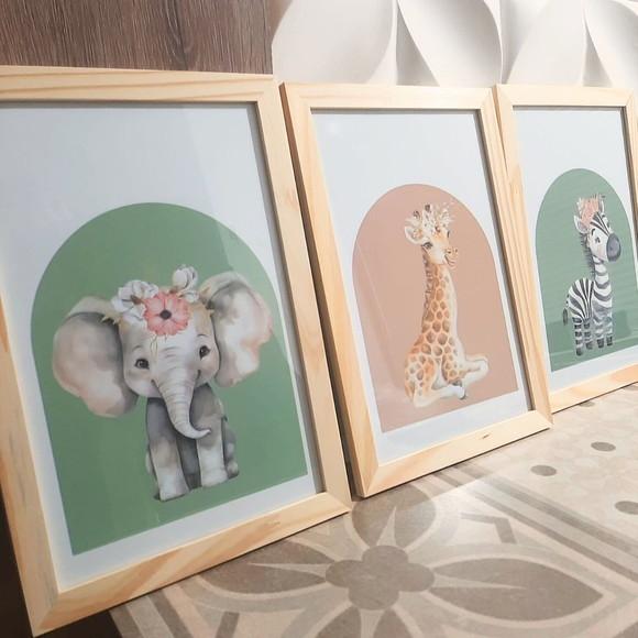 Quadrinhos Quarto de Menina Safari Elefantinho 23x33 c Vidro