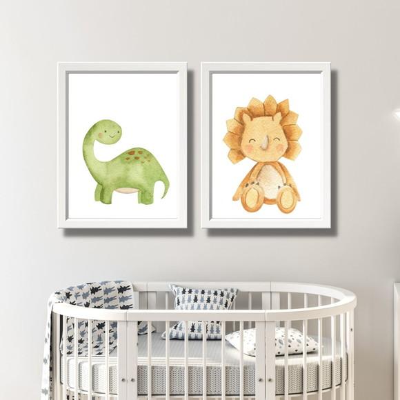 Quadrinhos Quarto Menino Dino Baby Moldura com Vidro 23x33