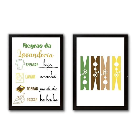 Quadrinhos Regras da Lavanderia com Moldura e Vidro 30x40cm