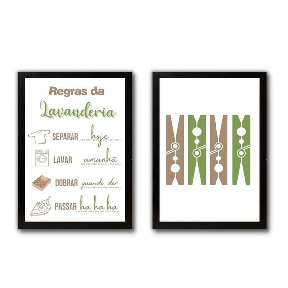 quadrinhos regras da lavanderia decorativo com moldura/vidro