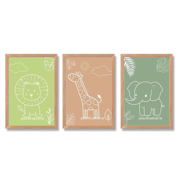 Quadrinhos Safari Feminino Quarto Bebe Moldura/vidro 33x43